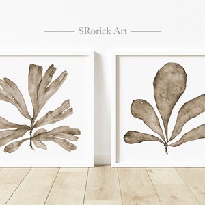 Sea Fan Set of 2 Prints of Watercolor Paintings, Seaside Beach House, Lakehouse Wall Decor, Two Piece Square Artwork for Walls 4x4 to 16x16