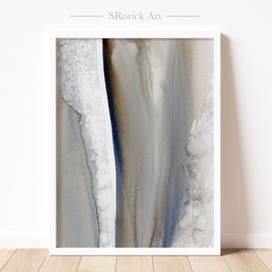 Stampa artistica da parete di pittura astratta ad acquerello in 12x16 pollici, opera d'arte neutra rilassante per pareti, decorazione della parete della camera da letto Zen blu grigio marrone