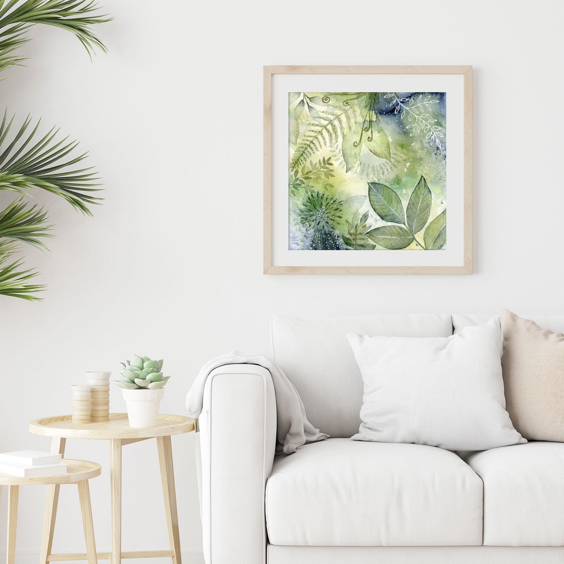 Giclee Watercolor Print, Blue Green Leaves Botanical Abstract Painting ...