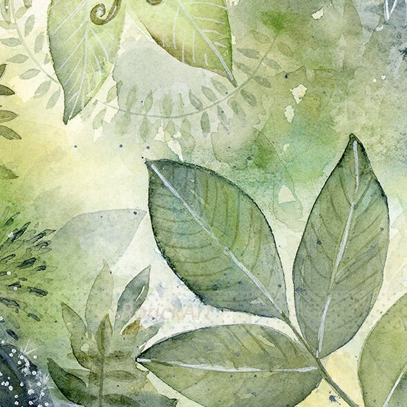 Giclee Watercolor Print, Blue Green Leaves Botanical Abstract Painting ...