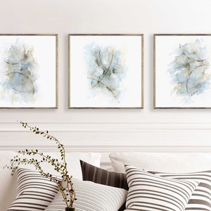 Triptych Abstract Art Prints, Set of 3 Piece Wall Art of Watercolor Abstract Paintings, Matching Pictures, Bedroom Wall Decor Over the Bed