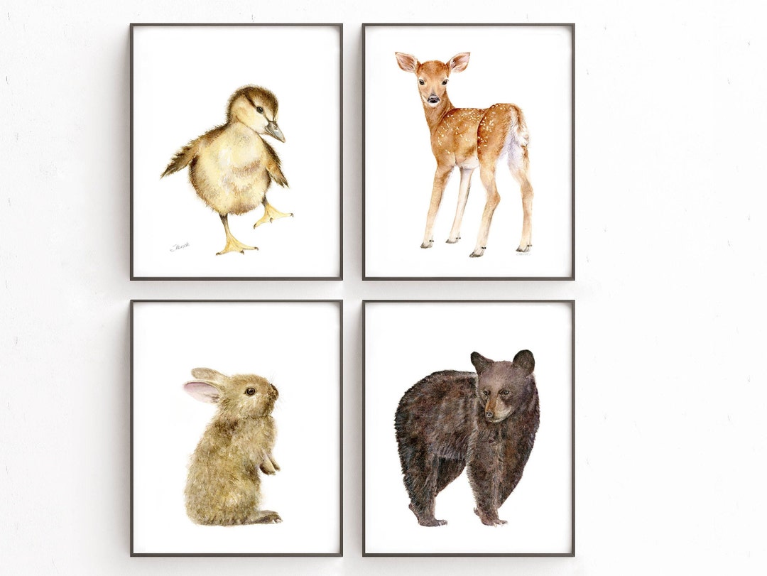 Woodland Nursery Wall Art Print Set of 4 Prints of Bear, Deer, Bunny ...