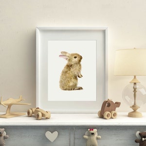 Bunny Art Print, Baby Girl Woodland Nursery Decor, Boy Toddler Room Wall Art, Cute Baby Shower Gift Idea, Forest Animal Watercolor Painting