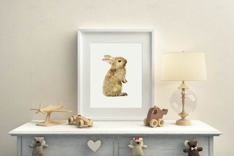 Bunny Art Print, Baby Girl Woodland Nursery Decor, Boy Toddler Room Wall Art, Cute Baby Shower Gift Idea, Forest Animal Watercolor Painting