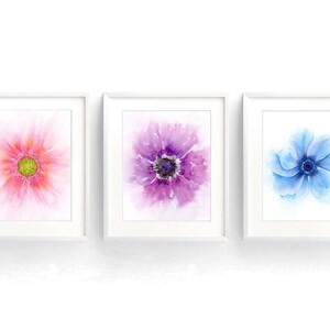 Flowers Art Print Set of 3 Prints of Watercolor Floral Abstract ...