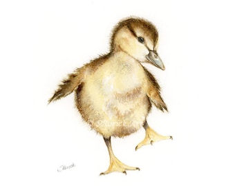 Baby Duck Art Print, Watercolor Painting Woodland Nursery Decor for Baby Room, Boy Girl Nursery Wall Art, Baby Bird Picture, Farmhouse Decor