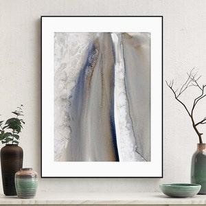 Stampa d'arte di pittura astratta, 5x7 a 16x20, opera d'arte minimalista marrone grigio blu per pareti, acquerello rilassante, Zen Home Office Decor