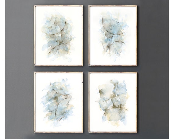 Abstract Art Print Set of 4 Watercolor Paintings Matching | Etsy