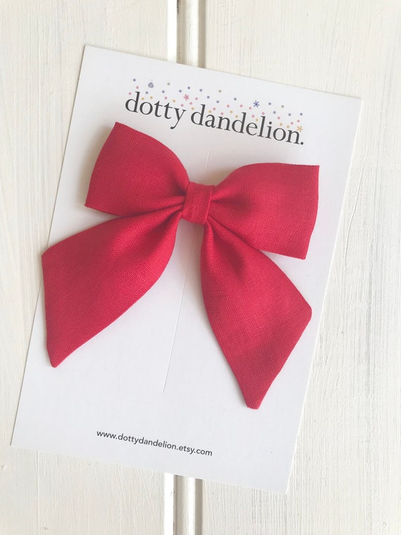 Red Sailor Bow Red Hair Bow Girls Hair Bow Linen Hair Bow Etsy
