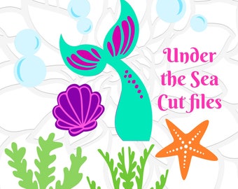 Mermaid SVG, Mermiad Tail SVG, Under the Sea, Mermaid Birthday Party, Seashell, Starfish, Seaweed SVGs, Cut Files