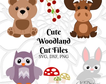 Baby Woodland Forest Animals, SVG Cut Files, Moose Cut Files, Cute Baby Bear SVG files, Owl SVG, Bunny Svg
