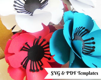 SVG Paper Flower Cut Files, Anemone Paper Flowers, Paper Flower Templates, Alternative Bouquet, Printable PDF Flower Templates