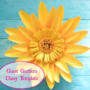 Modello e tutorial per realizzare un fiore di carta con una gerbera gigante, una margherita di carta grande, modelli PDF stampabili per fiori di carta