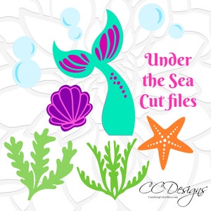 Mermaid SVG, Mermiad Tail SVG, Under the Sea, Mermaid Birthday Party, Seashell, Starfish, Seaweed SVGs, Cut Files