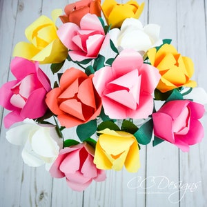 Modelli di fiori di carta di piccoli tulipani, modelli di fiori di tulipani stampabili, file di taglio svg di tulipani, tulipani di Pasqua, bouquet di carta