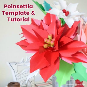 Christmas Paper Flower Poinsettia Template, Paper Flower SVG and PDF Printable Flower Template, Christmas SVG