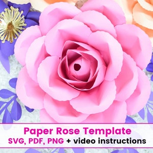 Printable Paper Rose Template, Paper Rose SVG Flower Template, DIY Large Paper Flowers