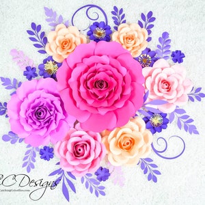 Paper Flowers Backdrop Decor, Wedding Giant Paper Roses, Large Paper Flower Templates, Paper Flower SVG Cut Files & PDF Printables