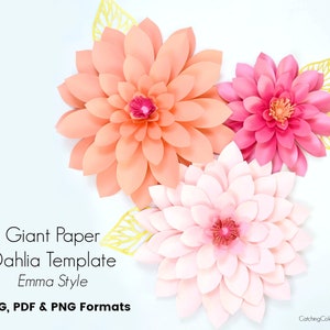 Giant Paper Dahlia Wall Flower Template, Paper Flower Wall, DIY Flower Templates, Paper flower SVG Cut Files, Printable Templates,