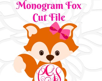 Circle Monogram Baby Fox SVG & DXF Cutting Files, Cute Fox Png Clip Art, Circle Monogram SVG, Cut files for Silhouette and Cricut