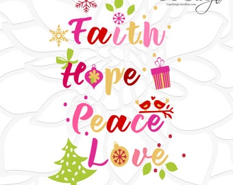 Kerst gesneden SVG-bestanden, kerst gesneden bestand, kerstboom svg, vakantie SVG, Faith Hope Peace Love SVG, gesneden bestanden voor de Cricut en Silhouette