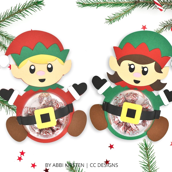 Conjunto de 2 Elf Boy y Elf Girl Candy Holders SVG Cut Files, Christmas Candy Holder, Elf SVG File, Candy Ornament SVG FIles