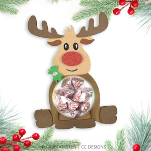 File di taglio SVG per portacaramelle a forma di renna Rudolph, portacaramelle natalizio, file SVG Rudolph, file SVG per ornamenti di caramelle a forma di renna