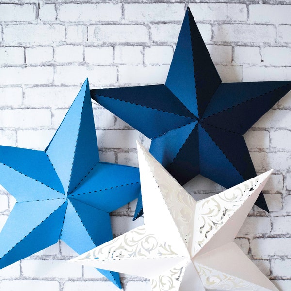 3D Paper Star Printable Template, SVG Star Cut Files, DXF files, Large Easy Origami Paper Stars, DIY Paper Star Templates, Set of 2