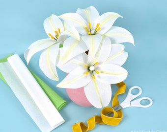 Crepe Paper Easter Lily Template and Tutorial, Lily SVG File, Lily PDF Printable Templates, Paper Flower Bouquet, Instant Download