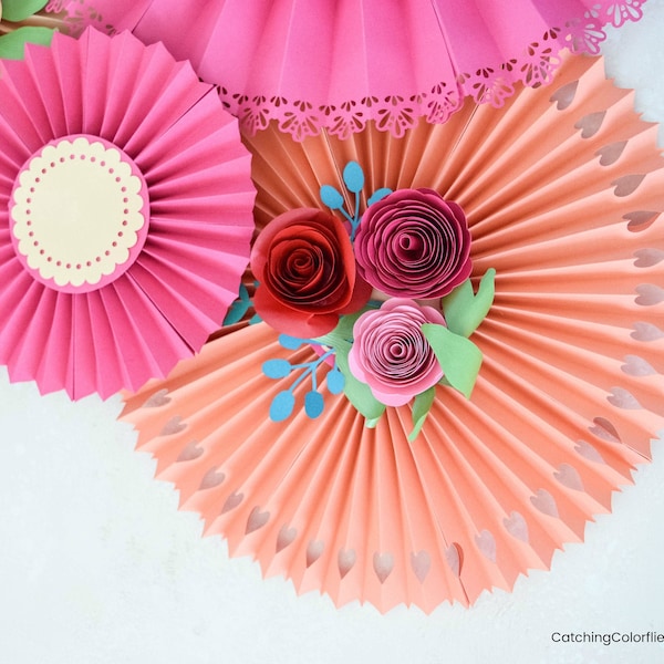 DIY Paper Fan Rosette SVG Flower Templates, Hanging Paper Rosettes, Rolled Rosette Flower SVG Files, Instant Download