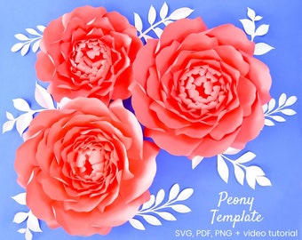 Giant Flower Template SVG Cut Files, PDF Printable Flower Template, Paper Flower Backdrop Wall Decor, Peony Paper Flower Template