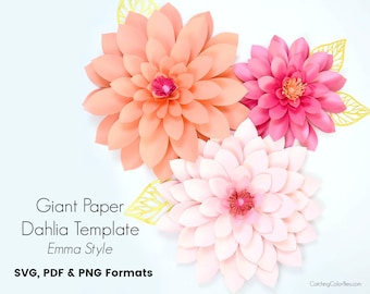 Riesige Papier Dahlie Wand Blumen Vorlage, Papier Blumen Wand, DIY Blumen Vorlagen, Papier Blume SVG geschnitten Dateien, druckbare Vorlagen,