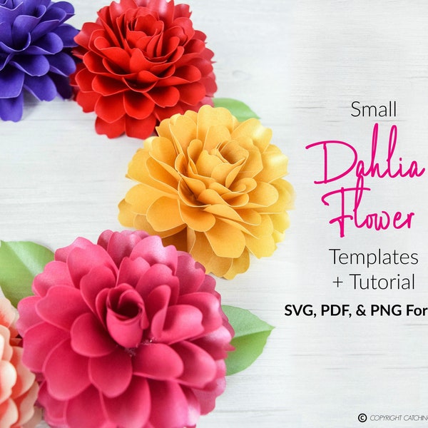 Dahlia Paper Flower SVG Cut Files and PDF Printables, 3D Flower Template, DIY Paper Flower Pattern Kit, Flower Templates for Cricut