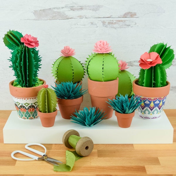 Paper Cactus Templates and Tutorial, Paper Cacti SVG and PDF Flower Templates, Plant Templates, Instant Download