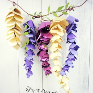 Hanging Wisteria Paper Flowers, Wisteria Templates, DIY Pattern, SVG files, Paper Flowers, Purple Wisteria Flowers, Wedding Flowers