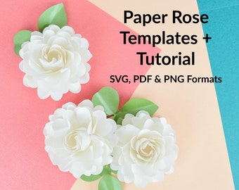 Plantillas SVG y PDF de rosas de papel, plantillas de flores de rosas de papel pequeñas, tutorial de rosas, formatos SVG, PDF y PNG