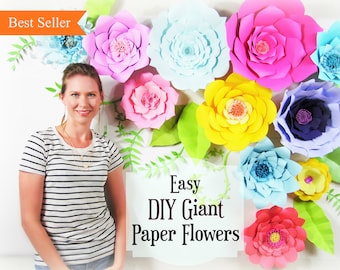 Giant Paper Flower Tutorial, Large Paper Flowers, Wedding Backdrop, Paper Flower Templates, DIY paper flower pattern