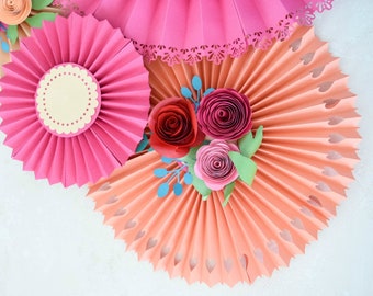 DIY Paper Fan Rosette SVG Flower Templates, Hanging Paper Rosettes, Rolled Rosette Flower SVG Files, Instant Download