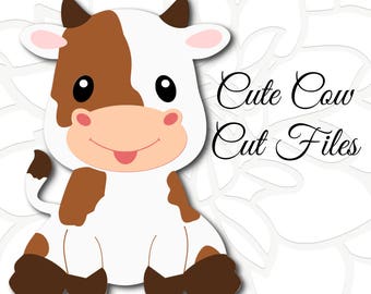 Cute Cow SVG cut file, Baby cow sitting SVG, Farm animal cut files, Baby farm animals, PNG images, Dxf cut files