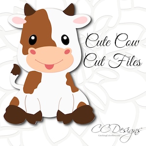 Cute Cow SVG cut file, Baby cow sitting SVG, Farm animal cut files, Baby farm animals, PNG images, Dxf cut files