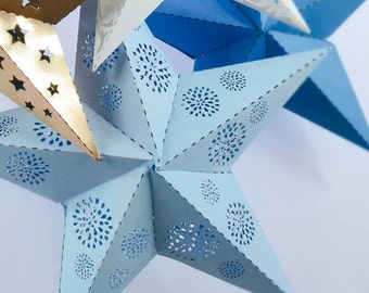 3d paper star printable template svg star cut files dxf etsy