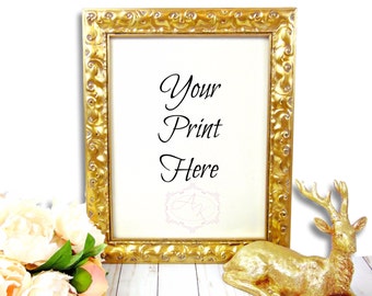 Gold Frame Mock Up Frame With Flowers Empty Gold Frame Mockup Gold Mockup Photo Gold Styled Stock Image Free Templates Free Download Psd Packaging Mockups