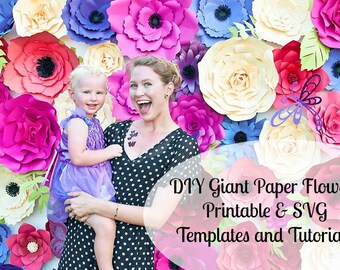 Jätteblommig vägg med pappersblommor, mallar och handledningar med jätteblommor, stor vägg med pappersblommor, bakgrund med jätteblommor med pappersblommor