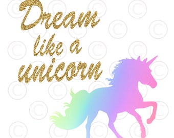 Unicorn Silhouette SVG Cut File, Dream Like a Unicorn SVG Design, HTV Design, Unicorn Monogram, Cut files for Cricut and Silhouette