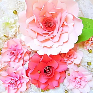 Easy Paper Flower Tutorial with Templates,  SVG flower cut files, Large Paper flower templates, Rose Paper flower template, Instant download