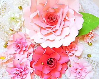 Easy Paper Flower Tutorial with Templates,  SVG flower cut files, Large Paper flower templates, Rose Paper flower template, Instant download