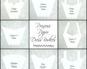 DIY Paper Dress Bodice Templates, Princess Party Decor, Paper Dresses, Paper Dress Tutorial, Set of 8 Dress Bodices