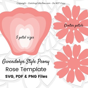 Peony Rose DIY Paper Flower Templates for Nursery Decor, Paper Flower SVG and Printable PDF, Nursery Wall Art, Girl Baby Shower Decor,