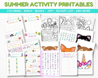 Summer Activity Printables for Kids, Printable Bingo, Coloring Pages, iSpy Printables, Summer Reading List, Instant Download
