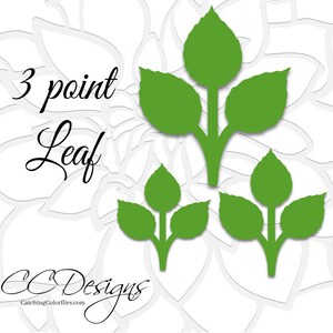 May include: Three green 3-point leaf shapes with stems, on a white background with a floral pattern. The text "3 point Leaf" and "CC Designs CatchingColorflies.com" are also visible.